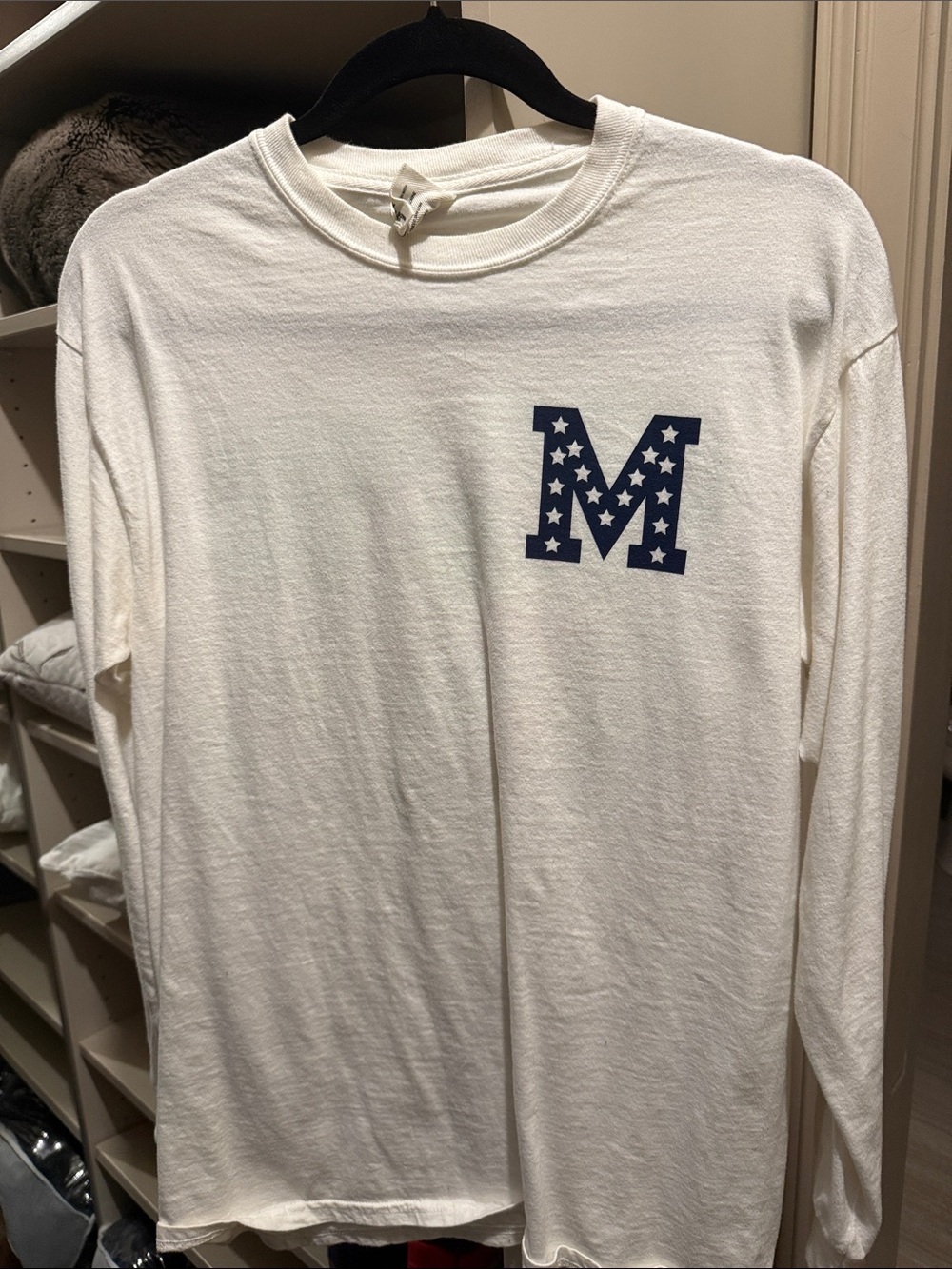 Ole Miss Cream Long Sleeve Tee with Navy Star 'M'